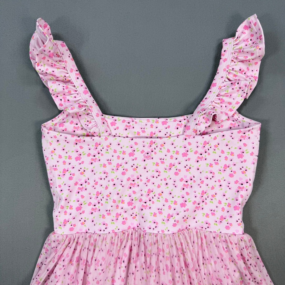 Blogilates Womens XS Pink Floral Recycled Poly Mesh Tiered Active Mini Dress - Picture 6 of 7